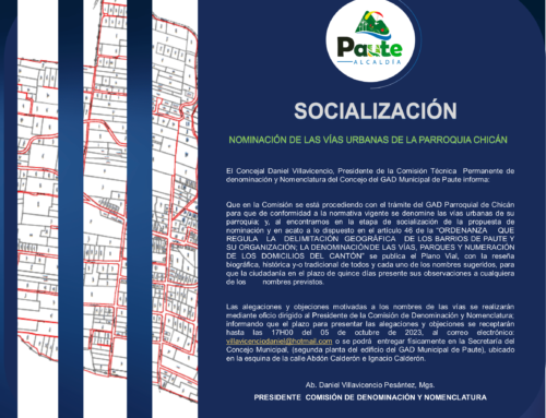 SOCIALIZACIÓN NOMINACIÓN DE LAS VÍAS URBANAS DE LA PARROQUIA CHICÁN